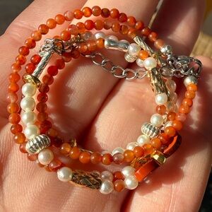 Orange Agate Pearl Beaded Necklace